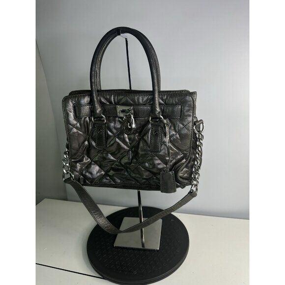 Michael Kors Hamilton Quilted Gun Metal Leather Small Tote Shoulder Bag - Picture 2 of 12